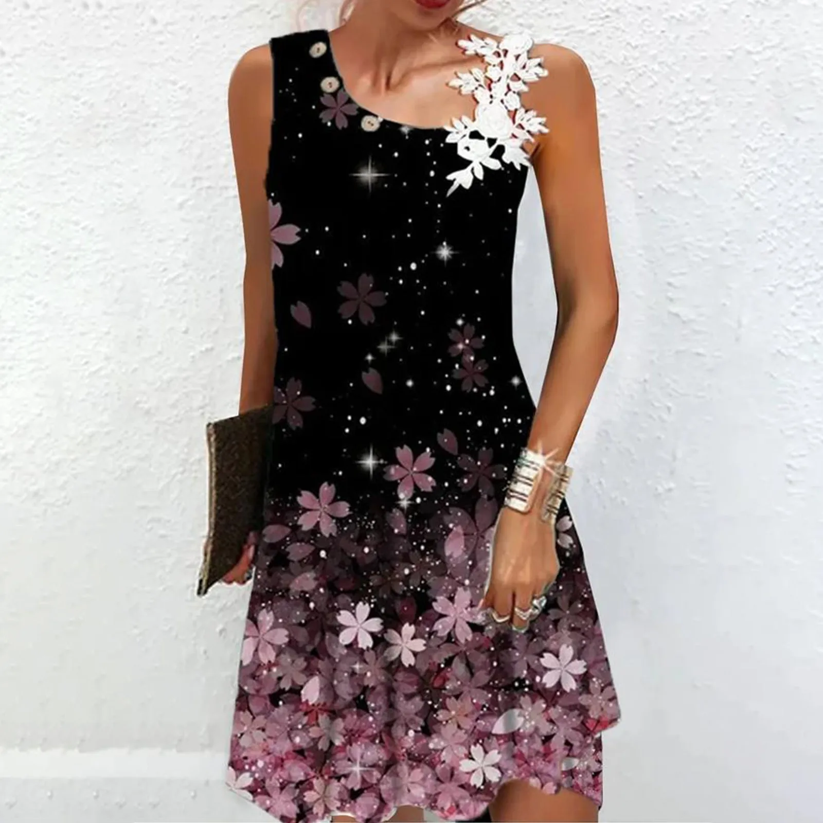 

Women's Mesh Panel Off Shoulder Vintage Dress Summer Print Casual Office Skirt for Women 2023 Elegant Fashion Party Dresses