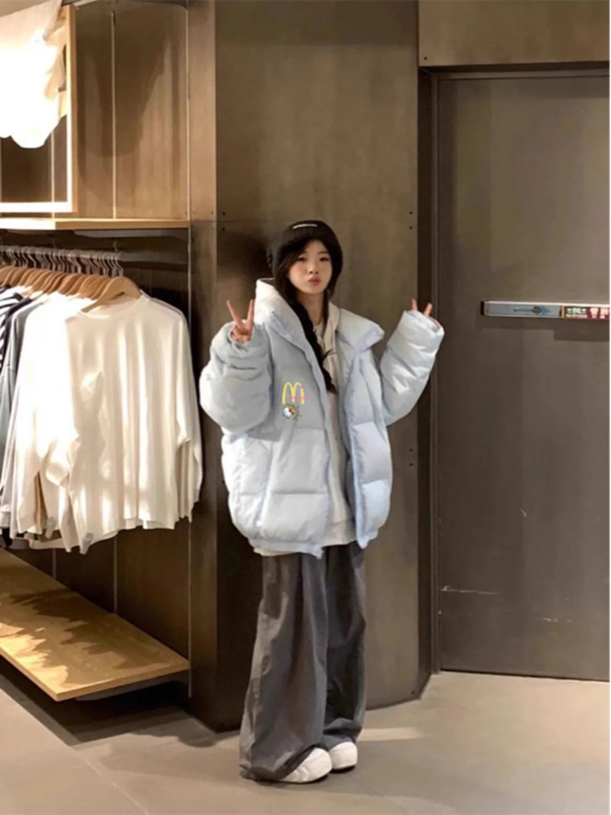 Пуховик с воротником-стойкой хлопковой подкладкой Женская модная брендовая