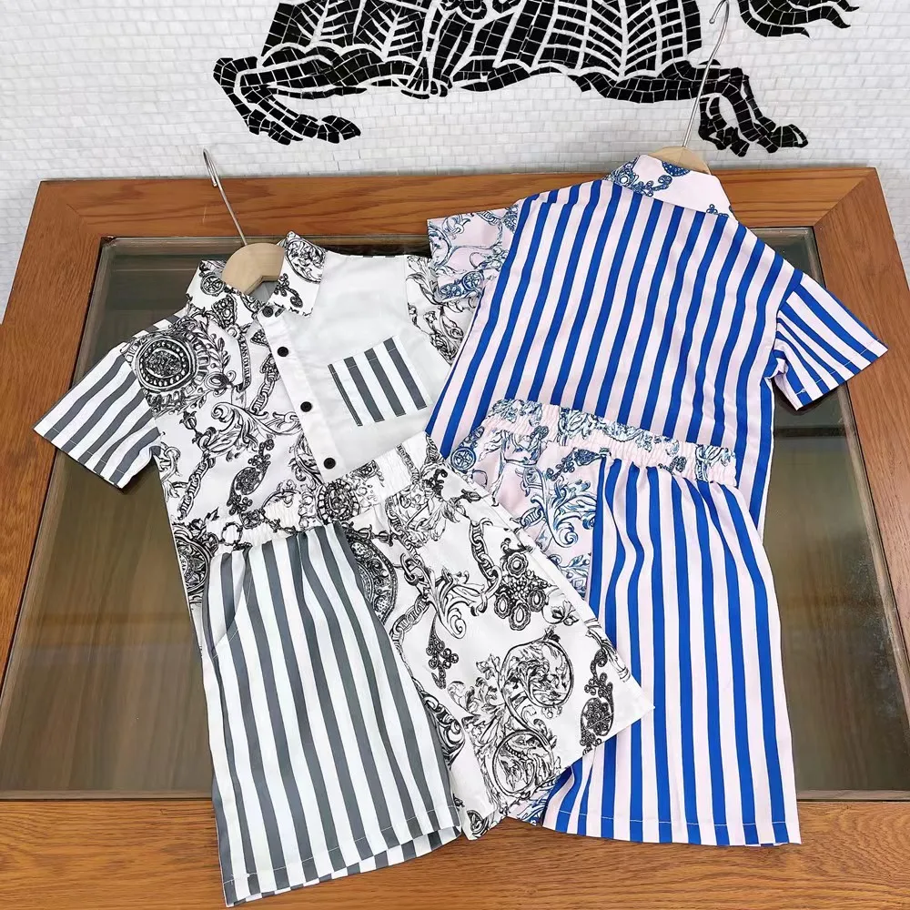 

High-end custom 2022 spring and summer hot new boy's lapel printed shirt with casual shorts
