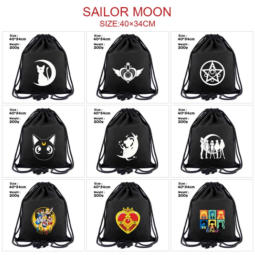 

Cartoon Anime Canvas Black Drawstring Bags Printing Backpack Men/Women Cosmetic Container Casual Beach Bag Shoes Pouch Gifts