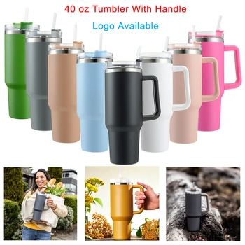 40 oz Tumbler With Handle Insulated Mug With Straw Lids Stainless Steel Coffee Termos Cup In-Car Vacuum Flasks Bottle with logo 1