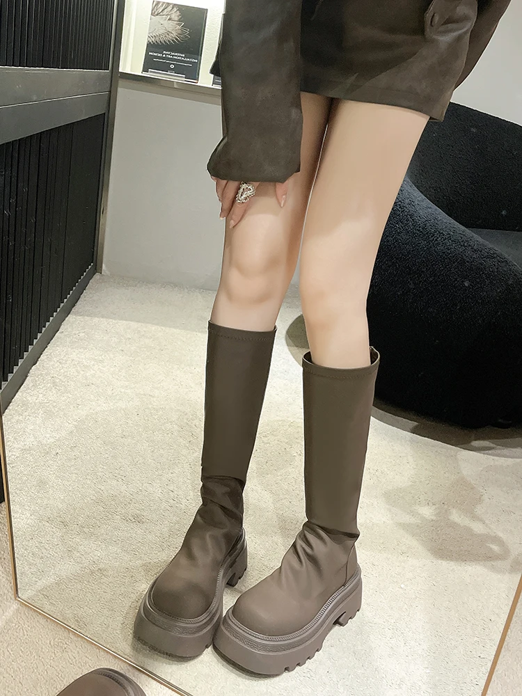 

Женские сапоги, новинка 2023, привлекательные осенние сапоги на высоком каблуке-шпильке с круглым носком, Роскошные Дизайнерские Сапоги выше колена в стиле «лолита»