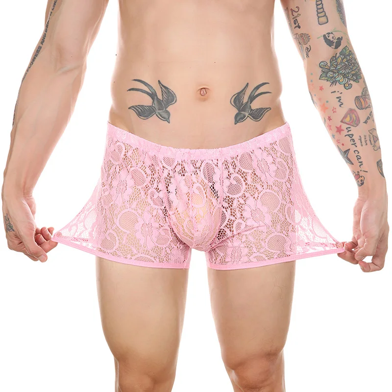 

CLEVER-MENMODE Men's Sexy Panties Transparent Lace Boxer Briefs Sissy Gay Bikini Panties Fetish Party Bungee
