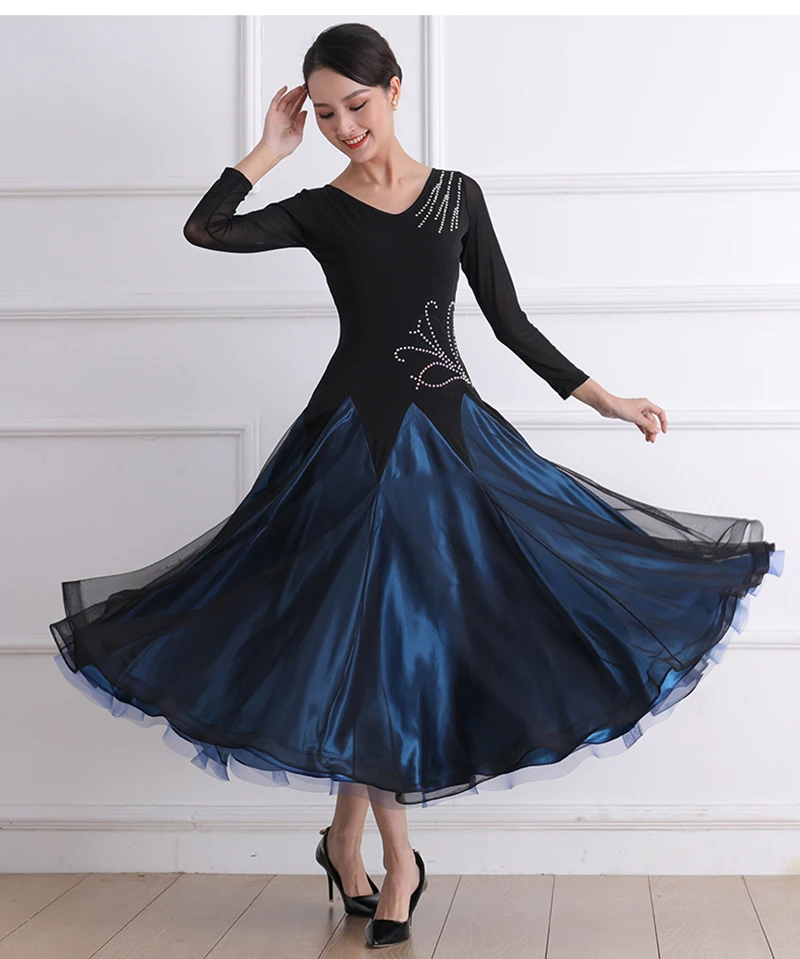 

Женские платья для бальных танцев с длинным рукавом, черное платье для современных танцев фламенко, стандартное женское платье