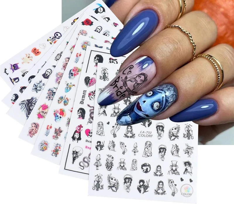 

1pc Halloween Zombie Bride Nail Stickers Skull Snake Rose 3D Anime Sliders Water Tattoo Nail Decor Manicure Design CHCA725-732
