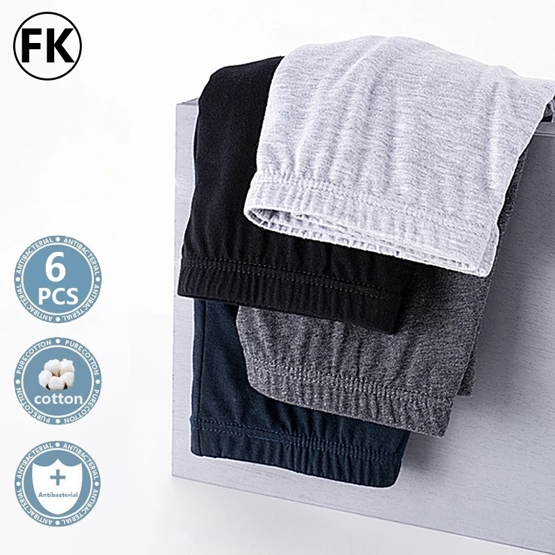 FK Hot Sale 6Pcs/Lot Boxers Male Panties Men's Underwear Boxers Breathable Sexy Man Boxer Solid Pure Cotton Underpants Wholesale