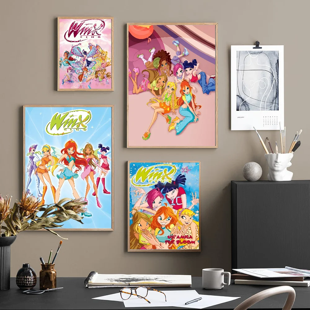 Girl-W-Winx Anime Posters Sticky Decoracion Painting Wall Art White Kraft Paper Decor