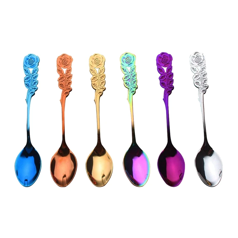 

6-Pack Rose Coffee Spoons Rainbow Multicolor Teaspoon Dessert Espresso Stainless Steel Stirring Spoons Mixing Spoons