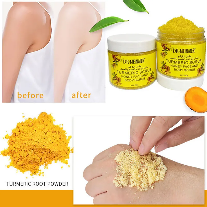 

Turmeric Face Body Scrub Soften Cutin Brightening Moisturizing Salt Pore Cleaning Skin Smooth Exfoliating Anti-Acne Sugar Cream