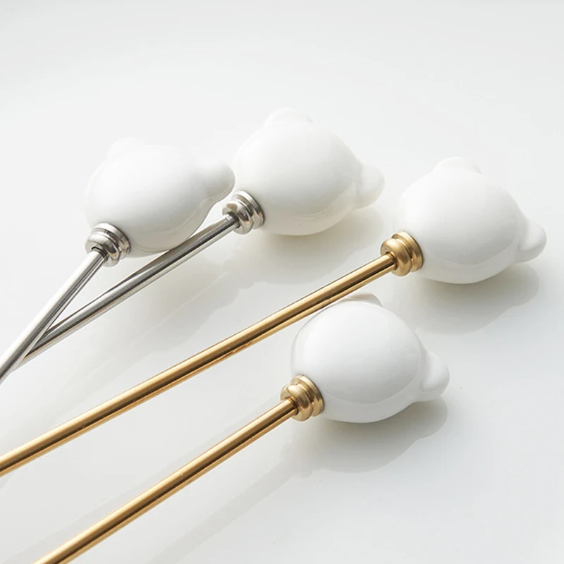 Керамическая Кухонная Мешалка С Медвежьей Головой Карамельного Цвета Длинная