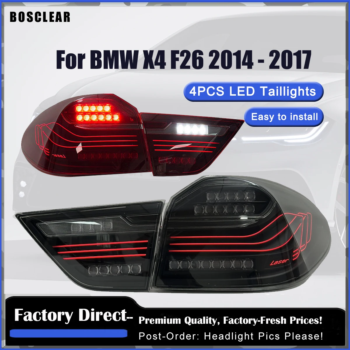 Фото 4 шт. автомобильные задние фонари для BMW X4 F26 2014-2018 светодиодные задние фонари в сборе XDrive модифицированный CSL Стайлинг задний указатель поворота тормозные противотуманные фары №1