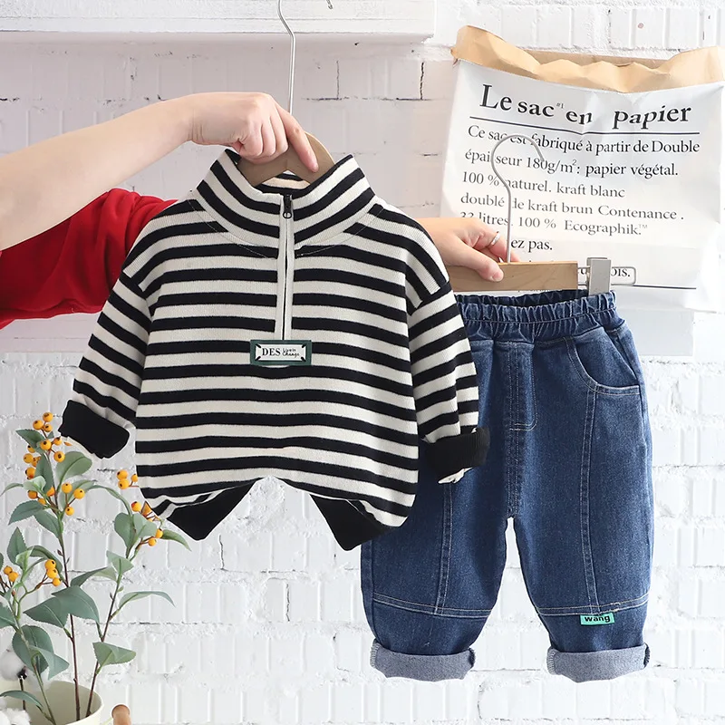 

Спортивный костюм из двух предметов для мальчиков, хлопковая кофта и джинсовые штаны, комплект одежды на возраст 5 лет, на весну и осень