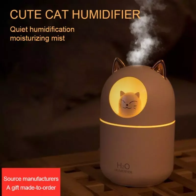 

NEW2023 300ML USB Air Humidifier Ultrasonic Cool-Mist Adorable Mini Air Purifiers with LED Night Light Humidificador for Home O