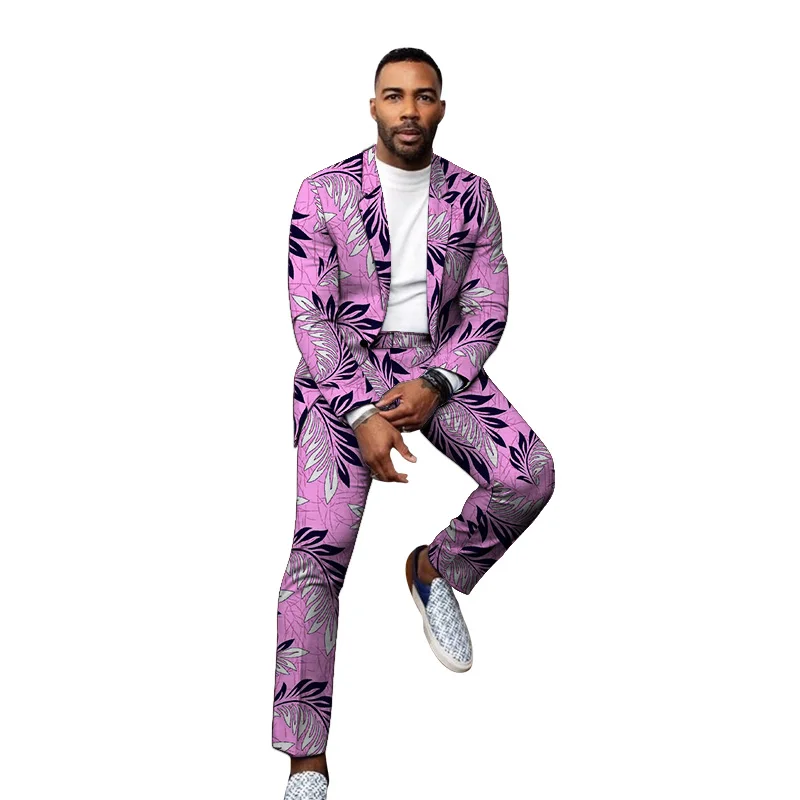 New Fashion African Party Wear Customized Casual Men‘s Pant Suits Traditional Style Print Blazers+Trousers Male Wedding Garments