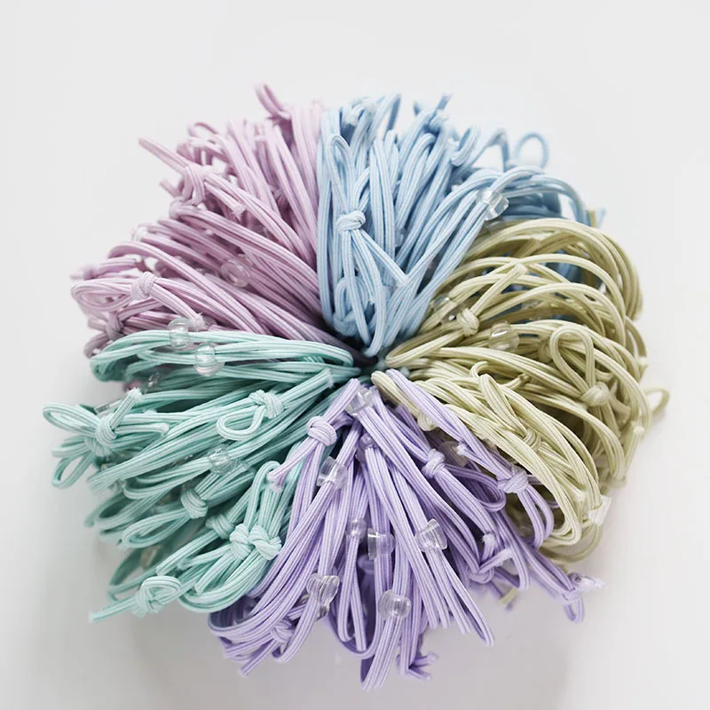 

100pcs Hexagonal Rubber String Girls Bow Elastic Band W/ Plastic Pad High Elastic Ponytail Hair Rope DIY Women Hair Accessories