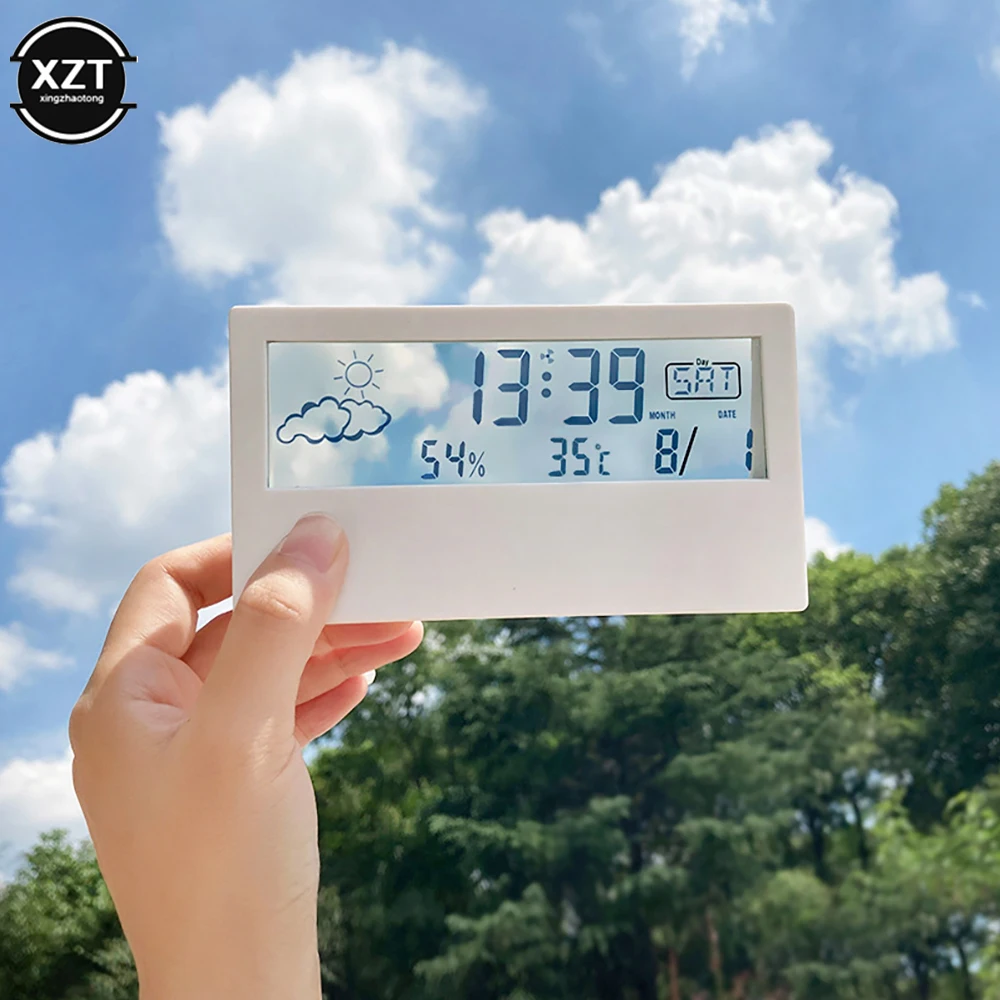 White With Calendar And Digital Temperature Humidity Modern Home Office Watch Battery Operate