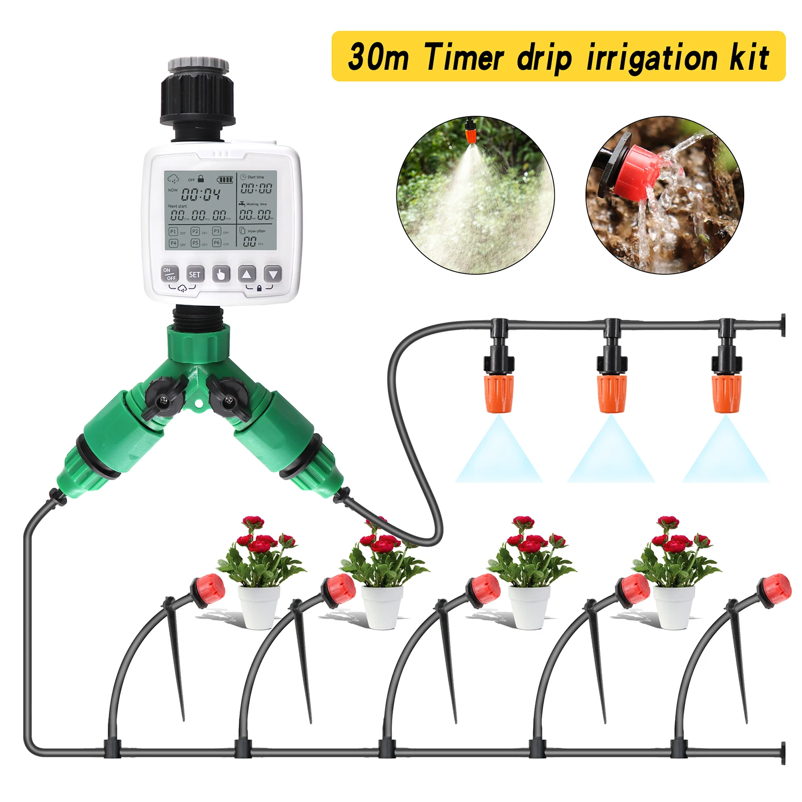 30M Automatic Garden Drip Watering Timer Irrigation Kits Automatic Adjustable Garden Watering Irrigation System For Greenhouse