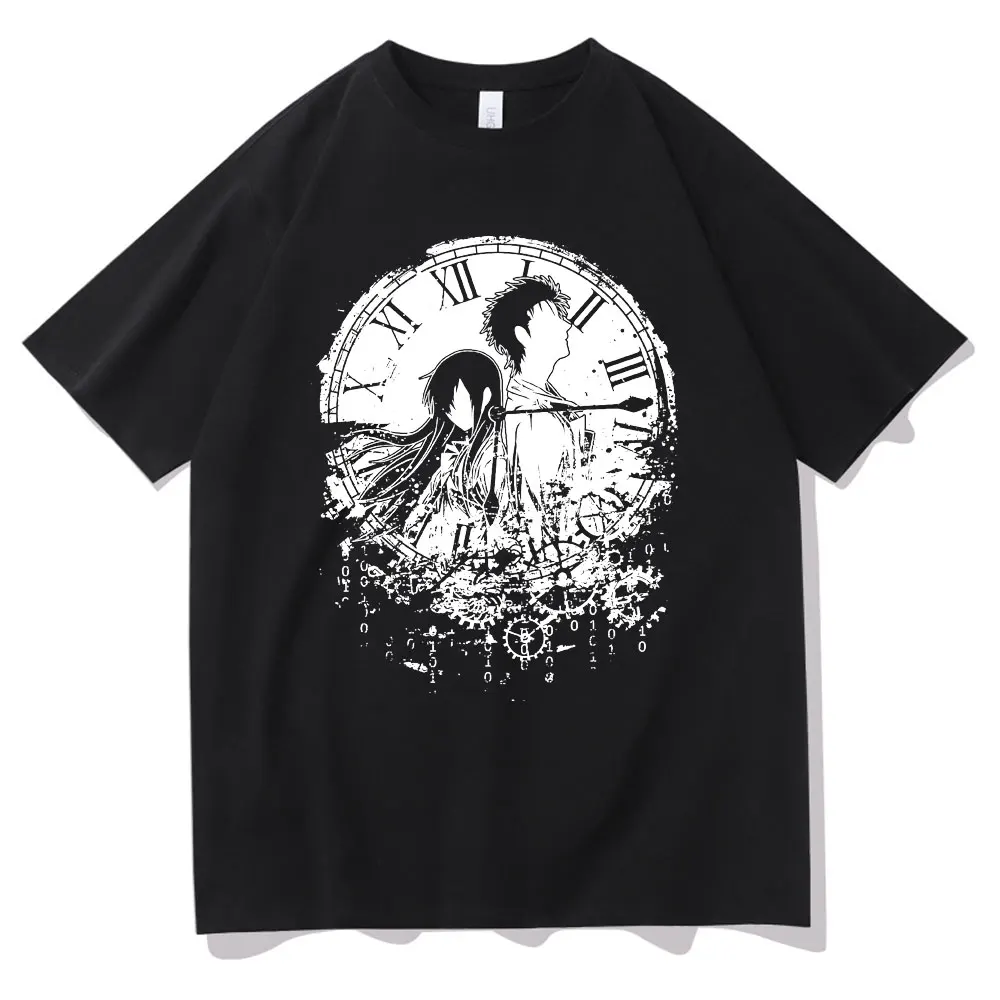 

Anime Steins Gate Print Tshirt Manga Okabe Rintarou Makise Kurisu Oversized T-shirt Tops Men Women Fashion Loose Cotton T Shirt