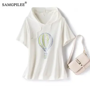 Printed Women's T-shirt 2023 Summer New European Fashion Cargo Balloon Figure Hooded Sweater Short Sleeved Air Cotton Tops Woman 1