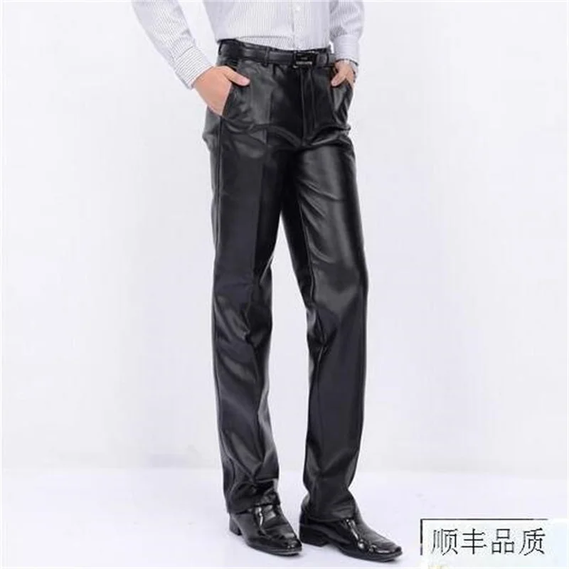 Fashion water wash leather pants men trousers pantalones hombre cargo pants for men pantalon homme  velvet thicken straight