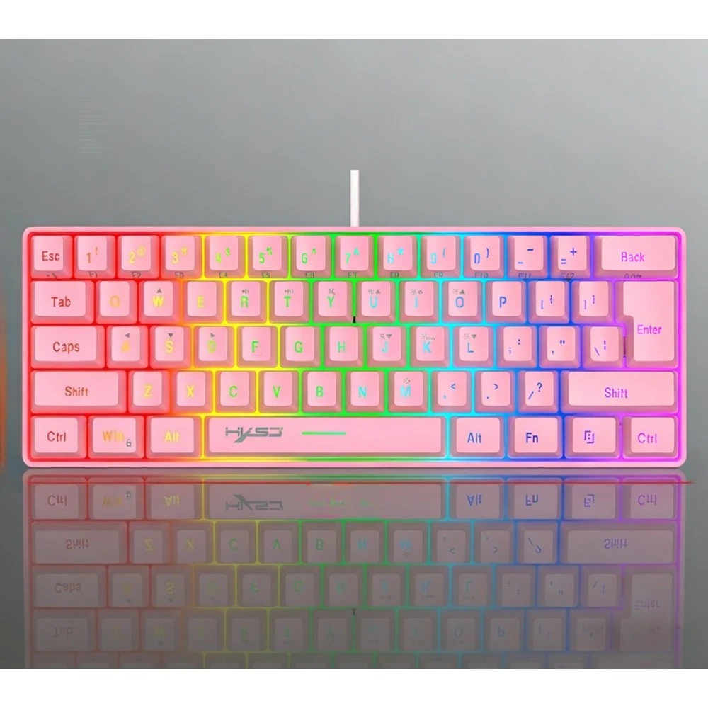 Фото Игровая клавиатура 60% RGB, белая, миниатюрная, проводная, с подсветкой, для ПК, цветная, розовая, белая. №1