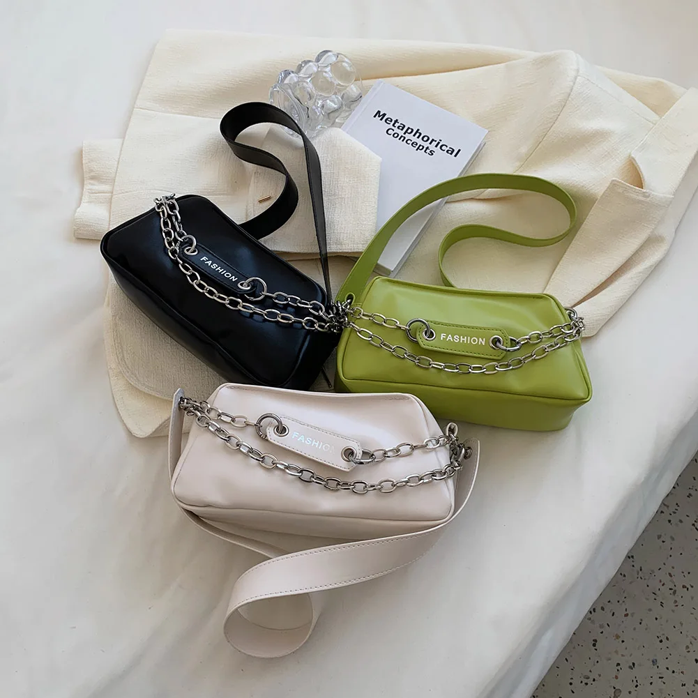 

Женская сумка через плечо из искусственной кожи, однотонные сумки-тоуты на цепочке для подмышек, сумочки для телефона, деловые сумки для пок...