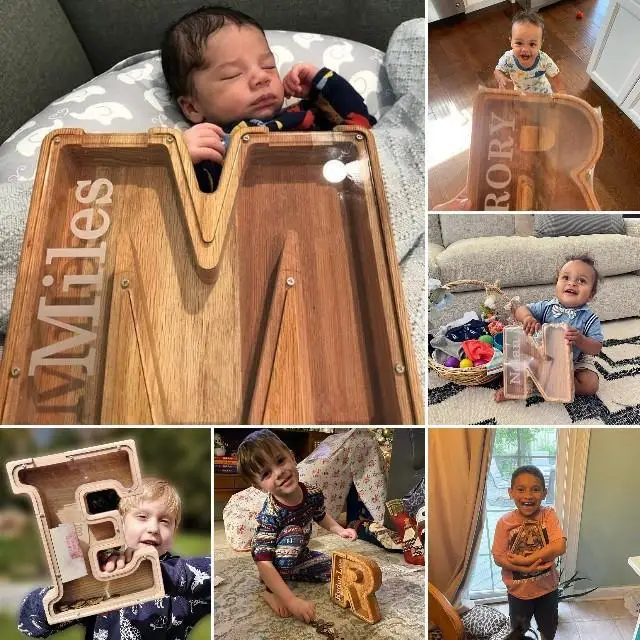 

Деревянная копилка, 26 букв, прозрачная резиновая деревянная копилка, деревянные украшения для дома, 18*18*3 см