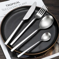 matte silver cutlery set stainless steel knife fork spoon set kitchen utensil silverware dinnerware sets dropshipping