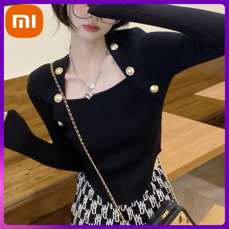 

XIAOMI Winter Knitted Elegant Sweater Tops Women Bodycon Sexy France Chic Blouse Female Warm Korean Designer Clothing Autumn