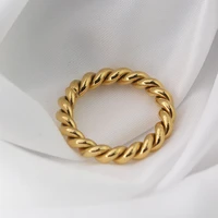 2022 4mm minimalist stainless steel small cute twisted chain ring for women girls gold color braided ring waterproof jewelry