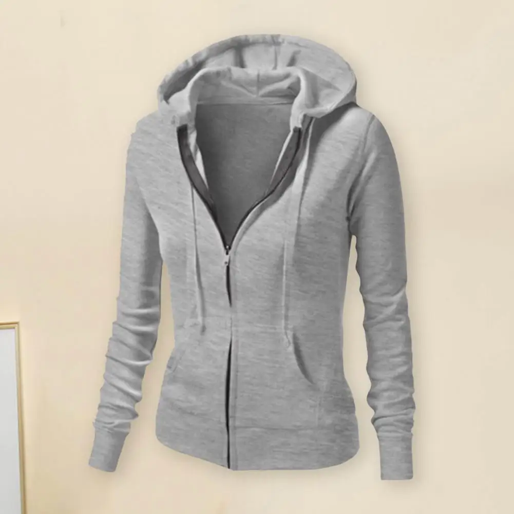 

Fashion Sweatshirt Jacket Shrinkable Cuffs Skin-Touching Hooded Sweatshirt Women Pure Color Hooded Jacket Coat