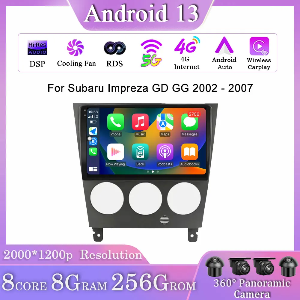

For Subaru Impreza GD GG 2002 - 2007 Car Radio Multimedia Player Navigation GPS DSP Android 13 Carplay 4G WIFI