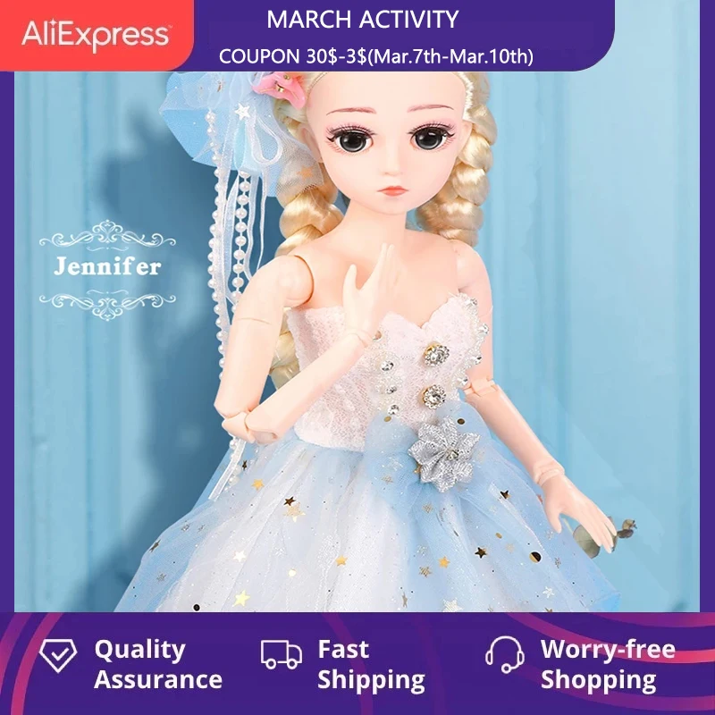 

45cm Princess BJD Doll Fashion Formal Dress 18 Movable Jointed Dolls Toys with Uniform Dress Beauty BJD DIY Toy Gift for Girls