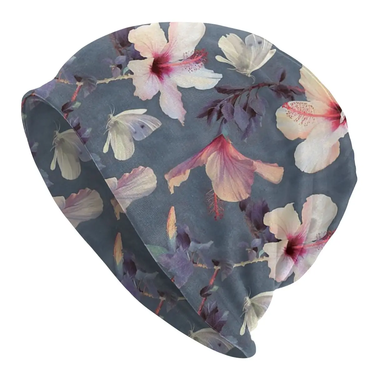 

Butterflies And Hibiscus Flowers A Painted Pattern Beanie Caps Breathable Elastic Autumn Printed Bonnet Hat for Adult Gorra