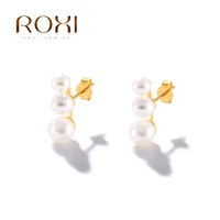 roxi summer artificial pearls stud earrings for women 925 sterling silver piercing earrings elegant gift party wedding jewelry