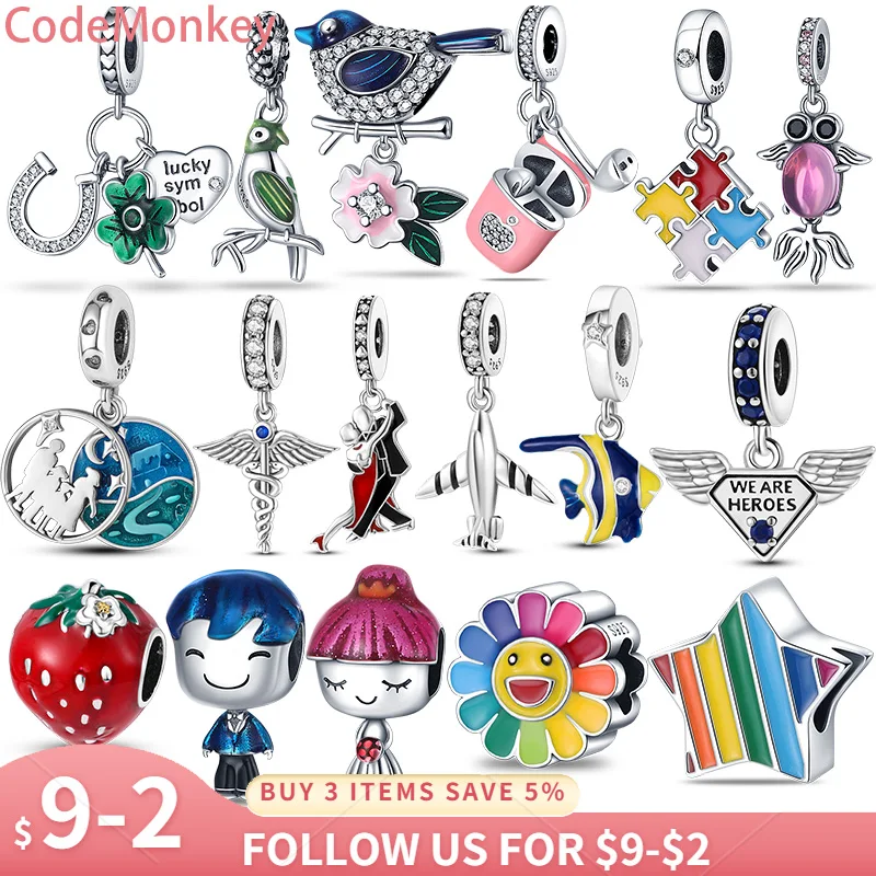 

2022 New Charms Silver Color Sea Fish and Strawberries Charms Fit Original pandora Bracelet For Women DIY Jewelry Gift