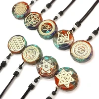 7 chakra power stone divination necklace pendant natural gravel polygonal geometric pendant jewelry resin sweater chain 7 chakra