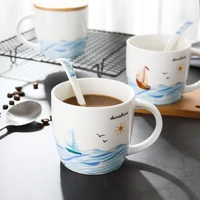 350ml coffee cup nordic ceramic cups creative sailboat cup home personalized milk mug handmade water drinkware with lid spoon