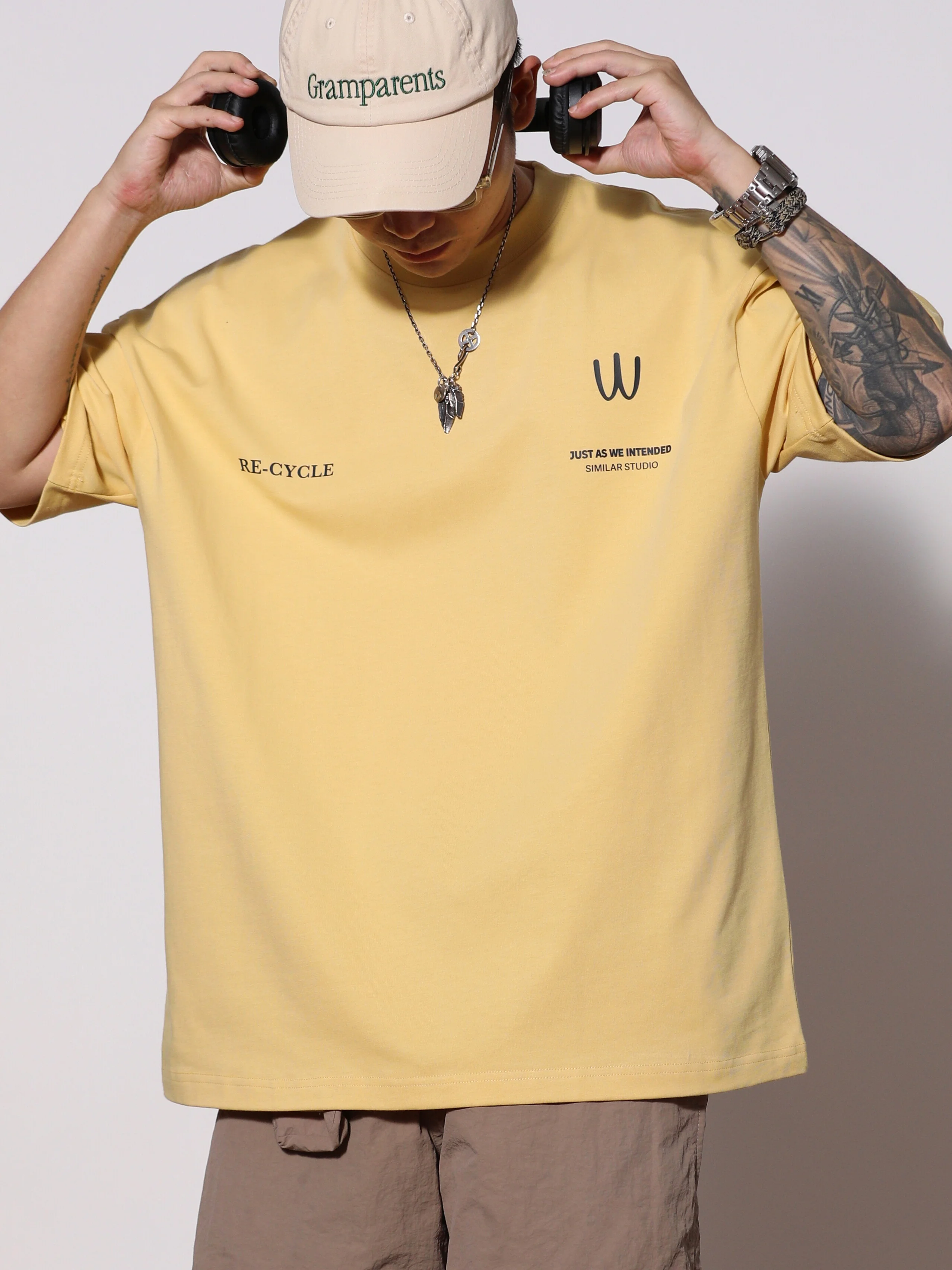 Summer Clothing Heavy Japan fashion Casual Retro Letters Print Short sleeve T-shirt Couple Loose Small Neckline Half Sleeve T...