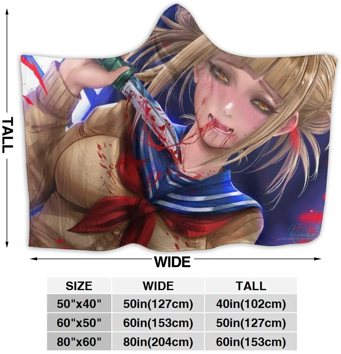 

My Hero Academia of MHA Himiko Toga Throw Blanket for Unisex Adult Hooded Blanket for Sofa Wearable Blanket Flannel Blanket