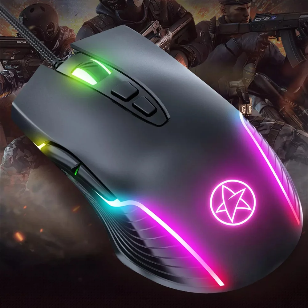 

Gaming Mouse Gamer RGB LED Backlight Optical USB Wired 7 Buttons 6400DPI Customize Macro Programming for PC Laptop Computer
