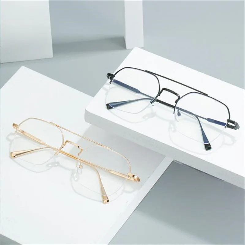 

Anti-Blue Light Glasses Unisex 0 to +600 Prescription Reading Eyewear Double Beam Myopia Eyeglasses Semi-Rimless Spectacles
