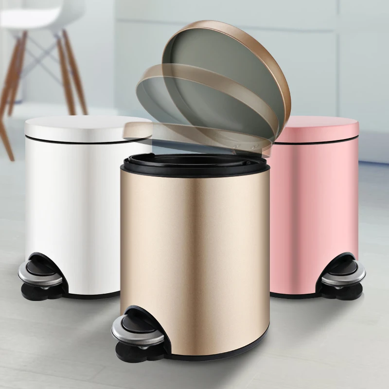 Stainless Steel Trash Can Luxury Bedroom Storage Bin Trash Can Metal Office Cleaning Poubelle De Cuisine Kitchen Accessories