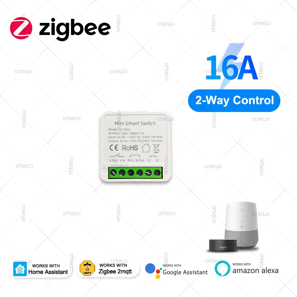 

Умный двухклавишный выключатель Zigbee Mini