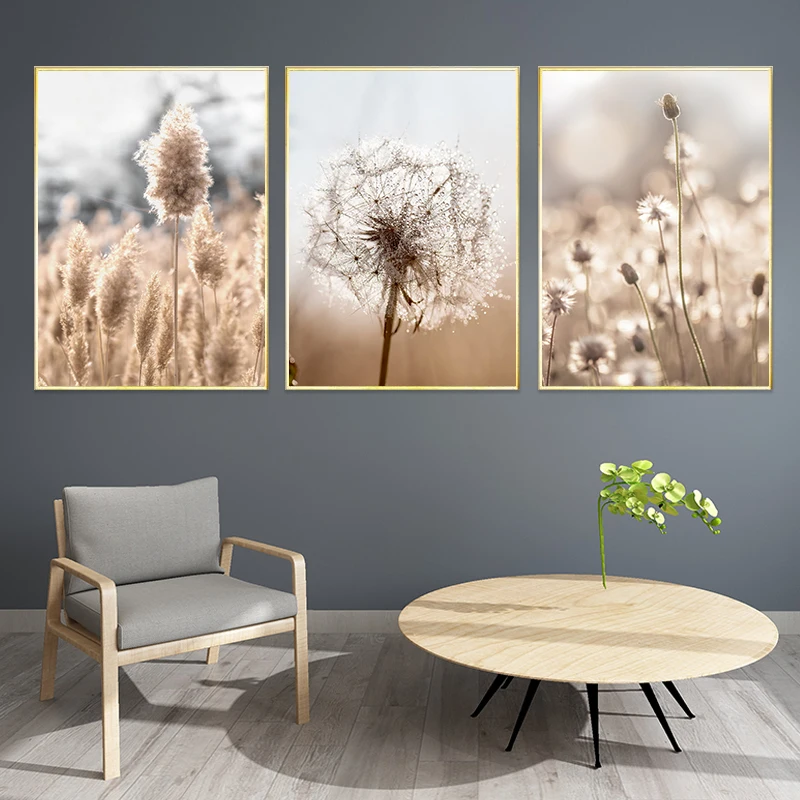 

Modern Beige Flower Grass Picture Canvas Painting Wall Art Bohemia Poster and Print for Home Interior Design Living Room Decor