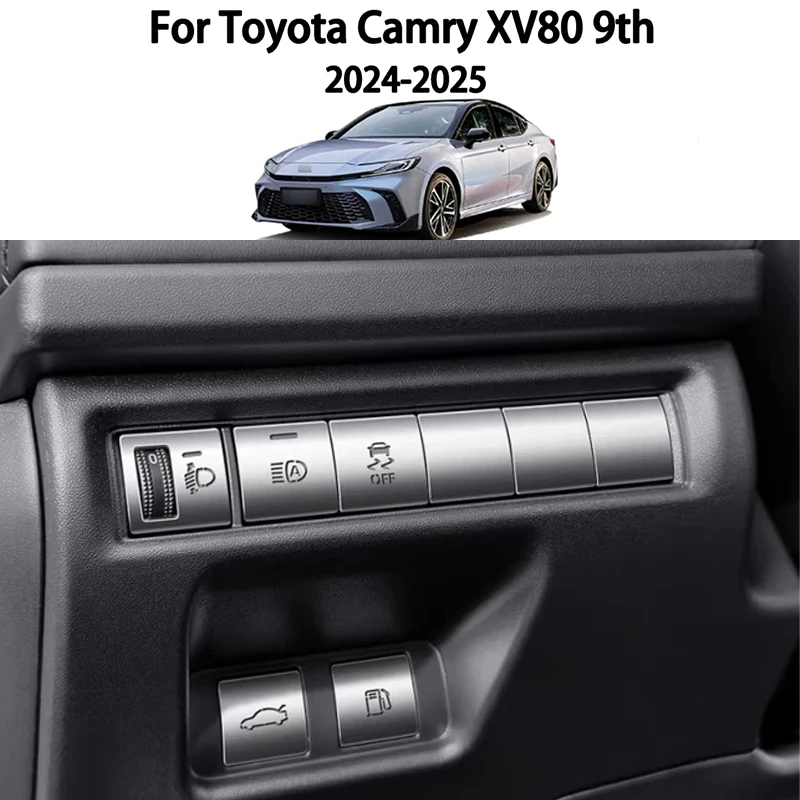 Фото Для Toyota Camry XV80 2024-2026: Металлические блестящие наклейки на кнопку электронного ручного тормоза (EPB), кнопку запуска и наклейки на накладку рычага переключения передач №1