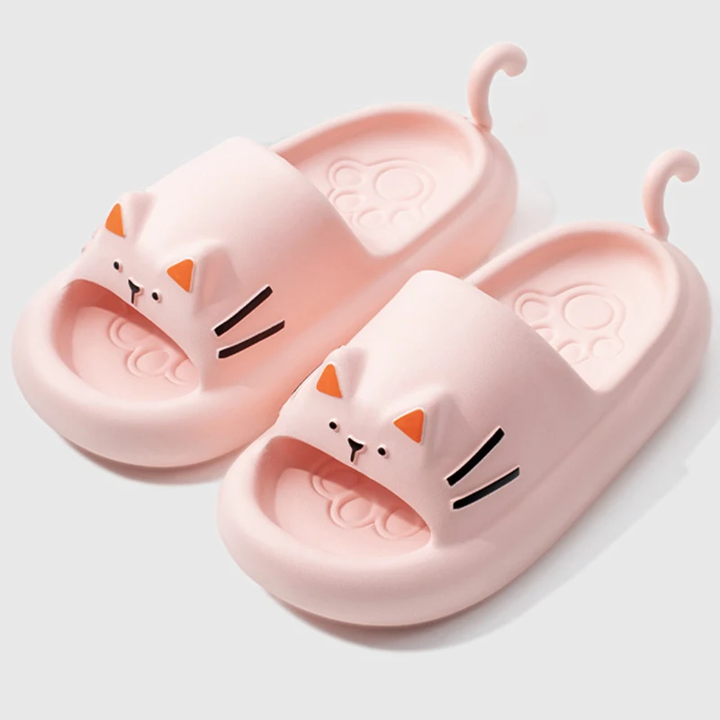 Cute Cartoon Cat Styling Design Women Slippers 2023 Summer New Slides Soft Platform Non-Slip Sandals Casual  Couple Men Shoes