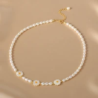 minar sweet natural freshwater pearl choker necklace for women white color daisies flower pendant necklaces beach summer jewelry