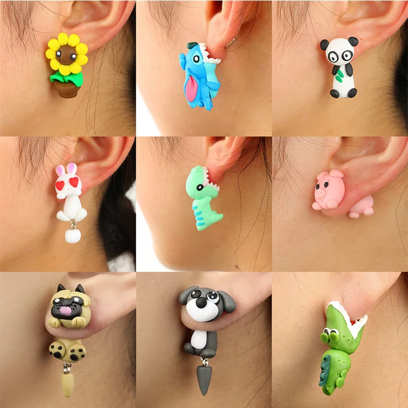 3D Cartoon Cute Animal Pendant Women Earrings Polymer Clay Handmade Colorful Earrings for Women Jewelry Lovely Pig Dog Pet Gift