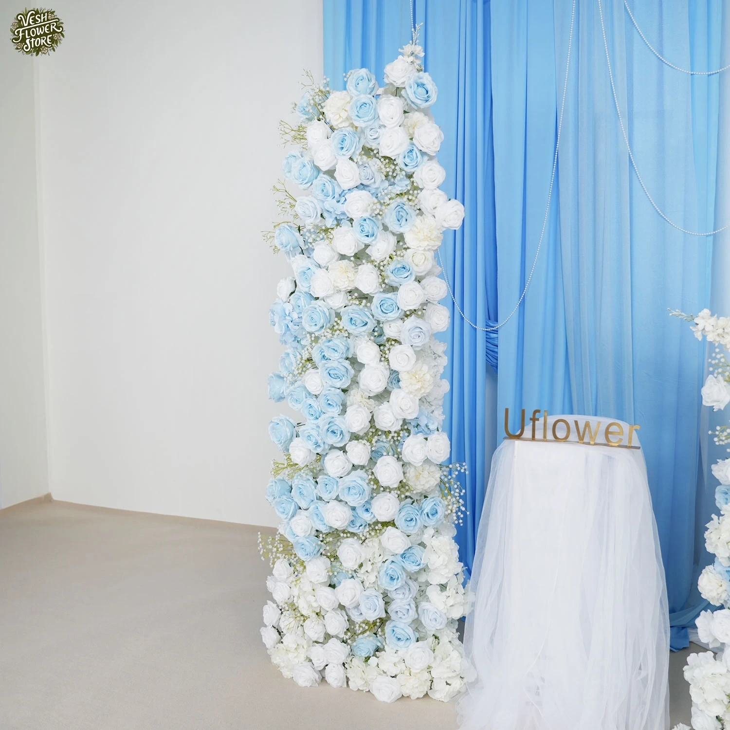Искусственный синий и белый свадебный арка фон цветочная композиция роза пол
